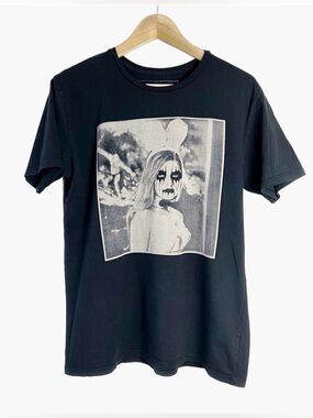 Graphic T-shirt Hips & Hair Black Rare Playmate Mens Medium Cotton Goth Metal